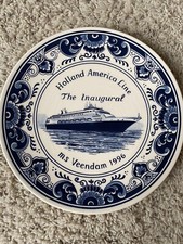 Holland America Line The Inaugural Ms Veendam 1996 Blauw Delft Plate EUC
