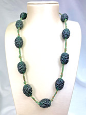 RARE COLLIER SAUTOIR GROSSES GRAINES VERRE VERT RENE LALIQUE Ca. 1920 ART DECO