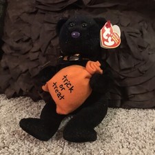 Trickster Beanie Baby NWT Trick Or Treat Bear With Sparkle Fur Halloween