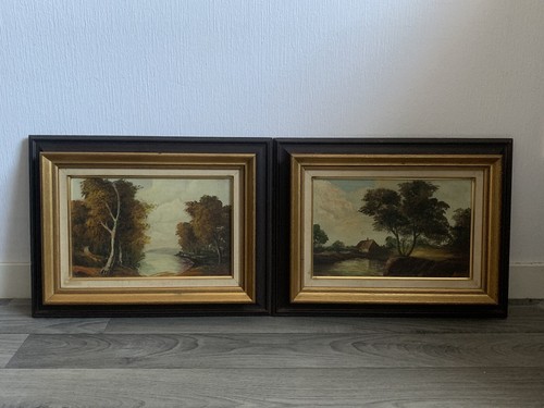 Pair antique paintings - pair,