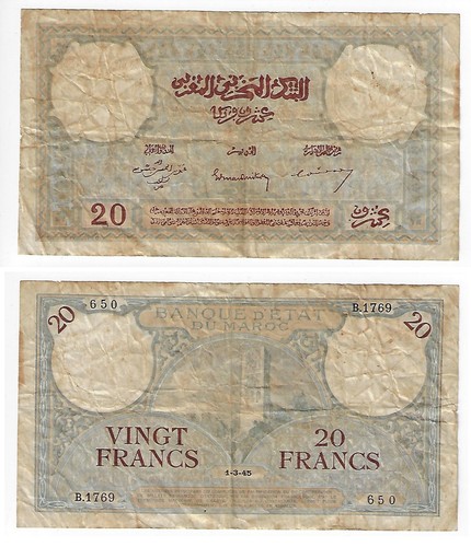 Billet maroc 20 francs - billet,