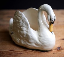 Large Antique French Majolica Swan Jardiniere Ceramic Planter Cache Pot