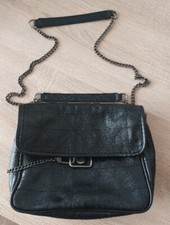 ? SAC A MAIN ZARA ❤️ SIMILICUIR NOIR RABAT CHAINE MÉTAL COULISSANT MULTIPOCHES 