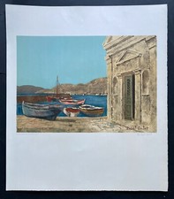 Roland OUDOT "Le port de Mykonos II" Lithographie signée