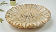 Fin Main Sculpté Marbre Blanc Décorative Rond en Forme de Fleur Bol Assiette