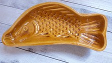 Ancien grand moule poisson terre cuite vernissée Alsace TBE