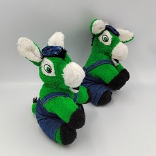 Ancienne peluche ane vert baudet salopette en jean Coubevoie lot de 2 - 34584