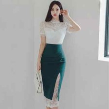 Tailleur Robe Femme Élégante Ensemble Tailleur Blanc Vert 06695