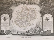 1854 CARTE DÉPARTEMENT DU LOT LEVASSEUR GRAVURE GÉOGRAPHIE