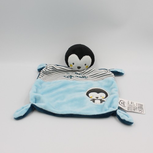 Doudou plat pingouin bleu