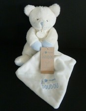 Y6. J'AIME MON DOUDOU ET COMPAGNIE OURS  BLANC BLEU MOUCHOIR 20cm DC2915  NEUF 