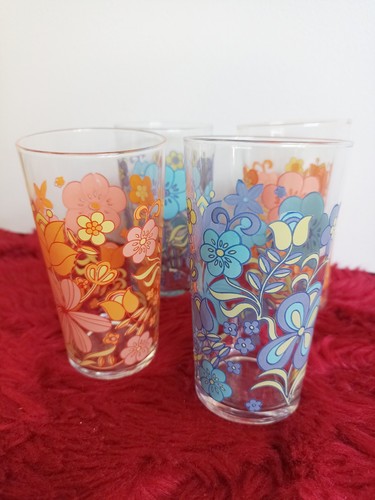 Lot verres vintage fleurs - vintage,