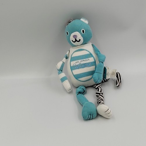 Doudou ours bleu - blanc, noir