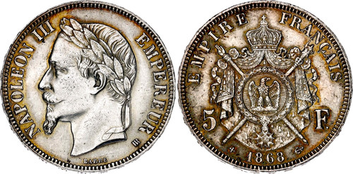 Coin france francs 1868 bb - 5,