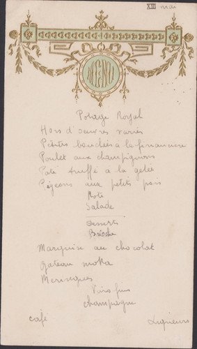 Menu ancien daté mai - daté, du