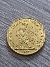pièce 10 frs au coq plaqué or 1899 neuve