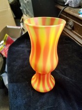 Vintage Krazy Straw 7-1/2" Orange & Yellow Swirl Plastic Hurricane Glass Cup