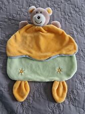 DOUDOU PELUCHE AJENA OURS PLAT ORANGE VERT BLEU SOLEIL 32 cm