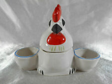 (02) SERVICE A CONDIMENT SALIÈRE POIVRIÈRE MOUTARDIER " COQ " EN PORCELAINE 