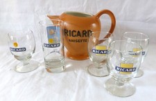 RICARD Lot 4 verres ballons+ 1 droit affiches anciennes + 1 Pichet en grès sans