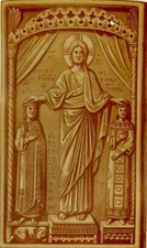 Jesus with Otho II and Theophanie, Byzantium 10thC.Antique chromolithograph 1858