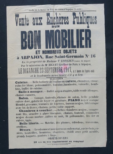 Affiche originale 1917 - , vente