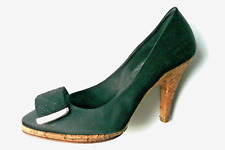 CHANEL Escarpins tissu noir talon liège T37,5 FR bon état 