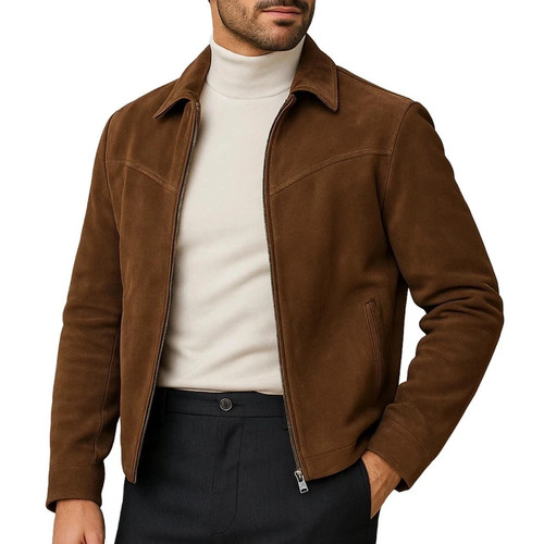Veste cuir daim marron pour - veste, en