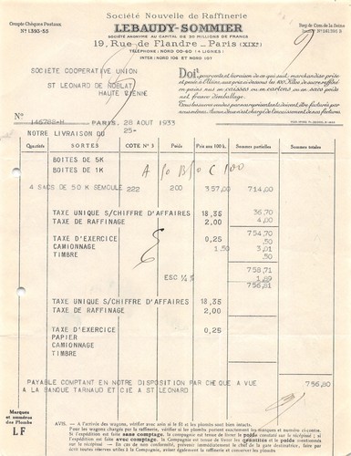 1933 facture lebaudy - 1933,