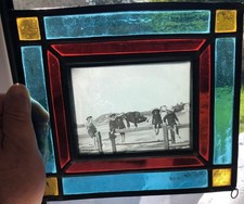 ANCIEN CADRE ART DECO VITRAIL PHOTOGRAPHIE SUR VERRE