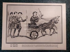 VOITURE A DEUX ROUES COLLIER CHEVAL gravure héliogravure document photo 1937