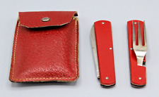 ANCIEN NECESSAIRE PIQUE NIQUE CHASSE COUTEAU PLIANT ET FOURCHETTE