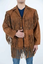Veste à franges exclusive pour hommes, bomber motard, cuir véritable daim,...