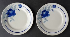 2 Assiettes en faïence de Lunéville KG, modèle DIANE, rose bleue