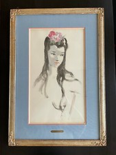 André Dignimont grand tableau signé curiosa nu féminin portrait femme & orchidée