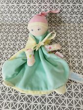 Doudou plat lutin poupée vert jaune fruits bonnet rose Corolle