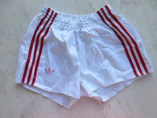 Short ADIDAS vintage nylon polyamide TREFOIL blanc satin brillant 80's VENTEX M