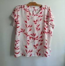 Blouse blanche fleurs rouges polyester T48 (2508011)
