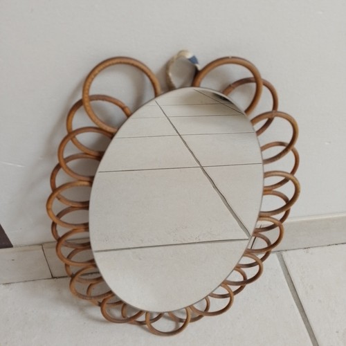 Miroir rotin ovale vintage - miroir,