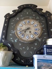 Horloge Oeil de Boeuf XIXe, marque "VÉDIE à Caudebec-en-Caux" incrust. en nacre