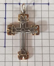 Ancien Croix Vintage Pendentif médaille argent et vermeil bicolore