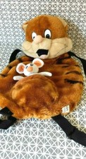 Peluche sac à dos chat marron beige poche avec souris 40 cm Sandy