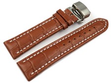 Bracelet montre-boucle déployante papillon-cuir de veau-marron clair NEUF