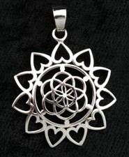 Pendentif Mandala Amour et Paix Géométrie Sacrée Sri Yantra Argent 925 # 10006