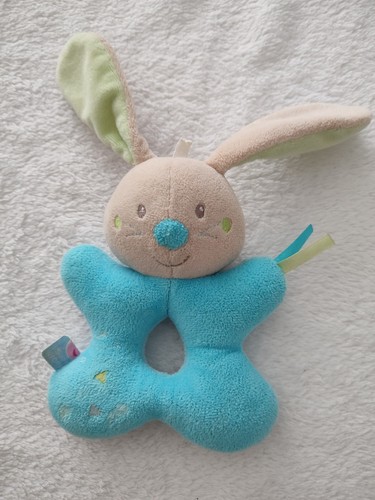 Hochet doudou lapin bleu vert - doudou,
