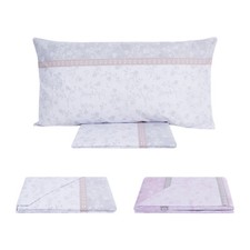 Set Draps Coton Lit 1 Petit Lit Double 2 Taies Fantaisie Floral Rose Gris