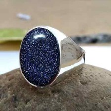 Bague pour homme chevalière en argent massif 925 pierre précieuse bleue natur...