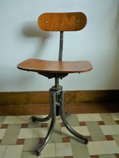 Tabouret d'atelier école industriel usine loft réglable bois pied métal -VINTAGE