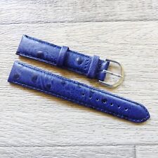 BRACELET de MONTRE en CUIR VERITABLE BLEU GRAIN AUTRUCHE 18mm NEUF