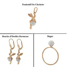 Dolly-Bijoux Pendentif La fée Clochette 3D Boule de Cristal Blanc Plaqué Or 18k